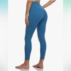 Colorfulkoala Women's High Waisted Yoga Pants 7/8 Leggings Pockets Small Blue